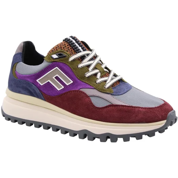 Floris van Bommel heren sneaker De Gripper suède en mesh bordo grijs