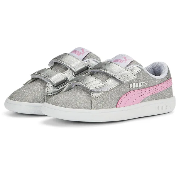 PUMA PUMA Smash v2 Glitz GlamV PS Glitter kindermeisjesschoen sneaker klittenband zilver 367378 32 — vergelijk prijzen bij 1 winkel